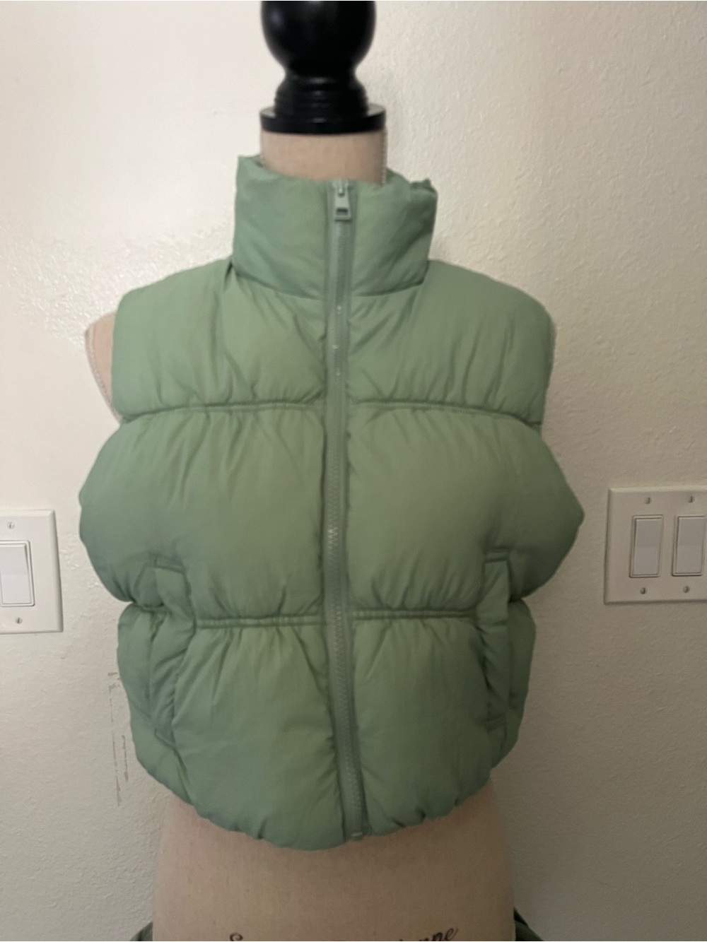 Love Tree Sage Green Quilted Puffer Vest - Sleeveless Zip Front